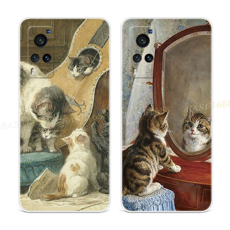法式油画猫咪适用vivo nex手机壳x60x50x27pro+复古3文艺5g女款薄