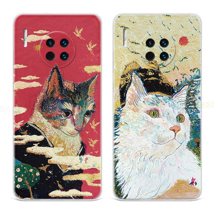 波普风猫咪适用华为mate60手机壳40pro+50油画20x创意10e9文艺8女