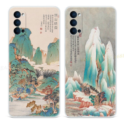 山水国画9适用oppo reno6手机壳8pro+7古风5k中国风4se复古文艺3元气版2z女款Ace轻薄软十
