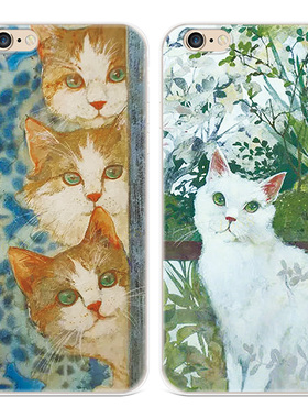 可爱猫咪适用iPhone8plus苹果X手机壳6s7艺术XR油画xsmax文艺女款软5se第一1二2三3代五六七八