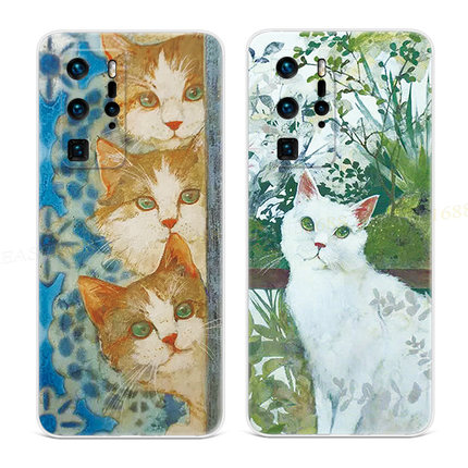 美术生猫咪适用华为p40手机壳p60p20pro艺术油画p10p9plus可爱+软