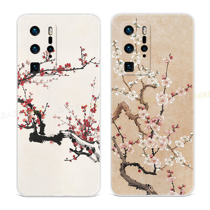 复古红梅适用华为p40手机壳p60p20pro国画p10p9plus中国风+女款软