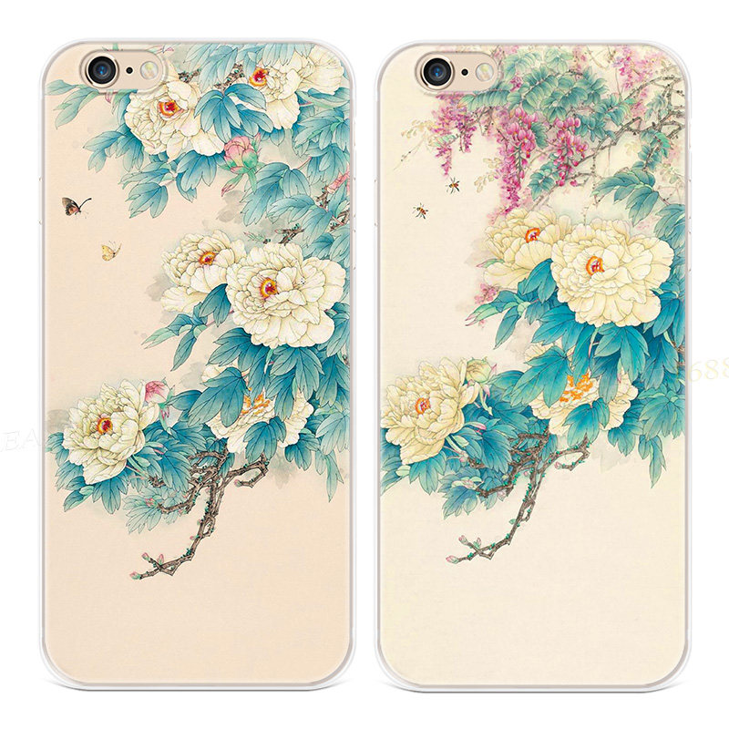 文艺牡丹花适用iPhone8plu