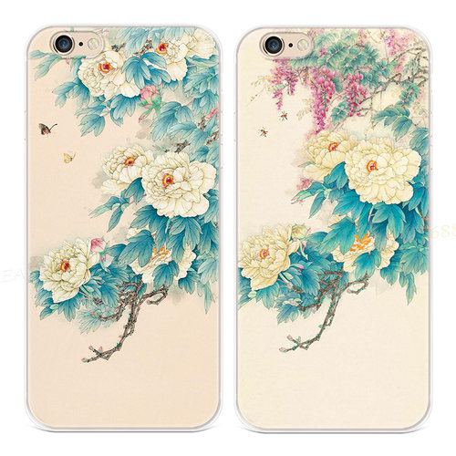 文艺牡丹花适用iPhone8plu