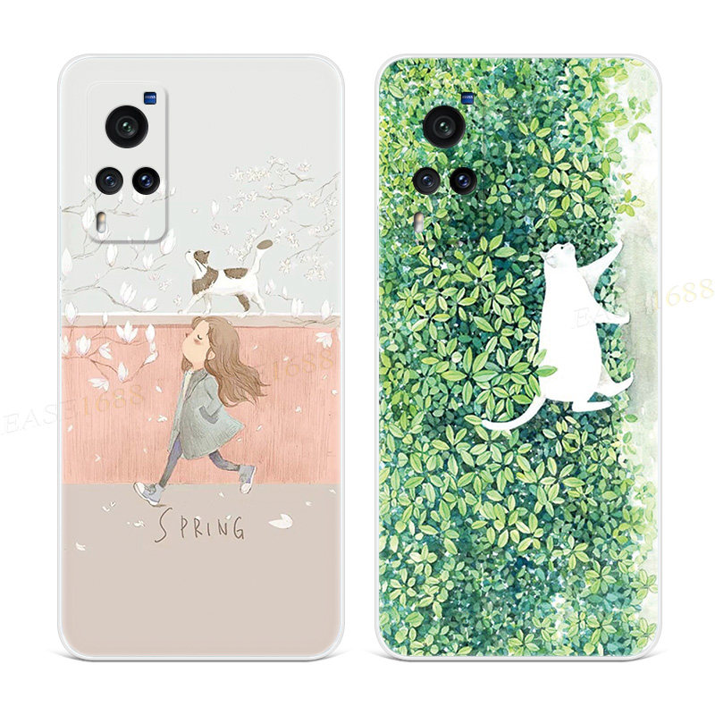 可爱女孩与猫适用vivo nex手机壳x60x50小清新x27插画pro+文艺3软