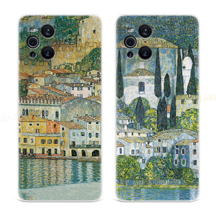 欧式小镇适用oppo findx3手机壳x5 x2pro油画k10k7k5克里姆特文艺