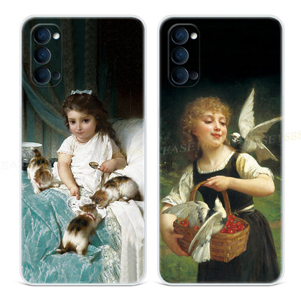 少女油画9适用oppo Reno6手机壳8pro+7可爱5K小猫咪4se复古3艺术2z女款Ace软十