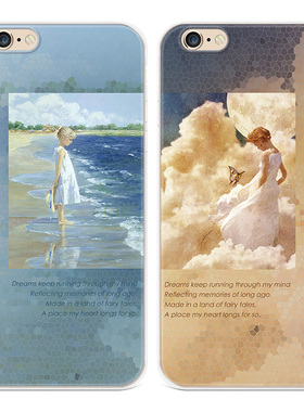 文艺小女孩适用iPhone13苹果7plus手机壳6s8油画14promax可爱女款软5se第一1二2三3代五六七八