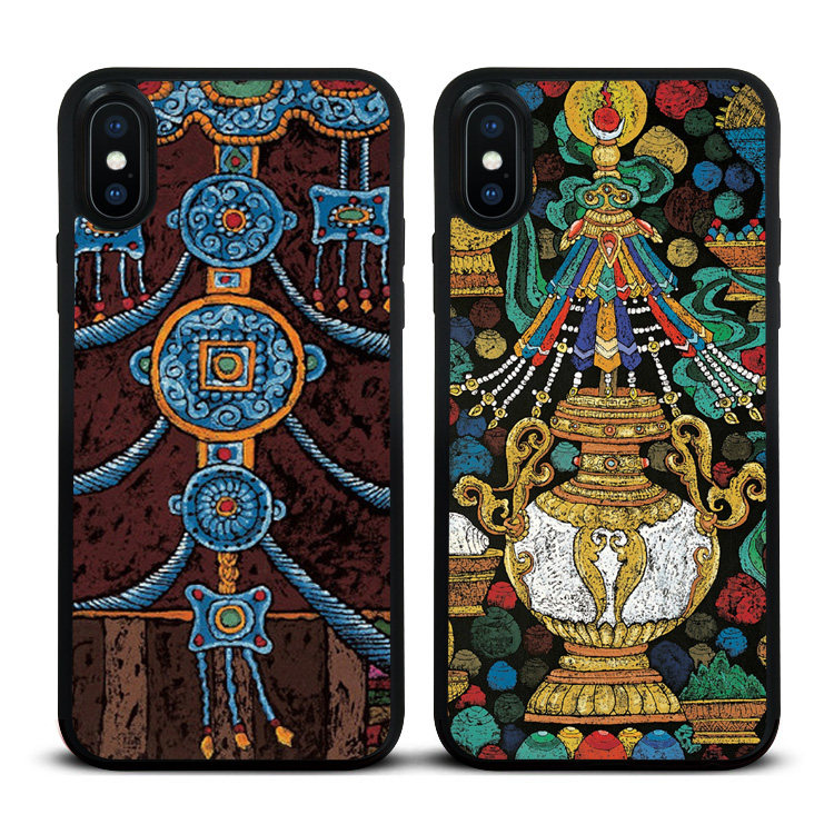藏族祥巴版画iPhoneX手机壳苹果15硅胶7适用5玻璃软8祈福13
