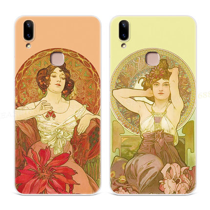 原创复古适用vivo y85手机壳y83y79y93y91文艺插画穆夏女款超薄软