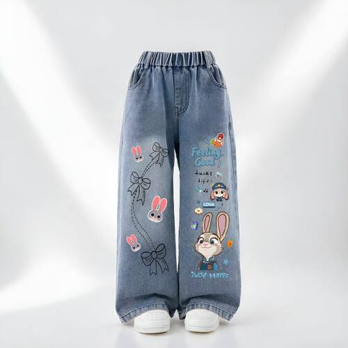女童阔腿裤春秋款2026新款儿童春装洋气裤子中大童女孩直筒牛仔裤