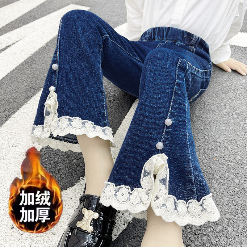加绒加厚女童牛仔裤冬季洋气
