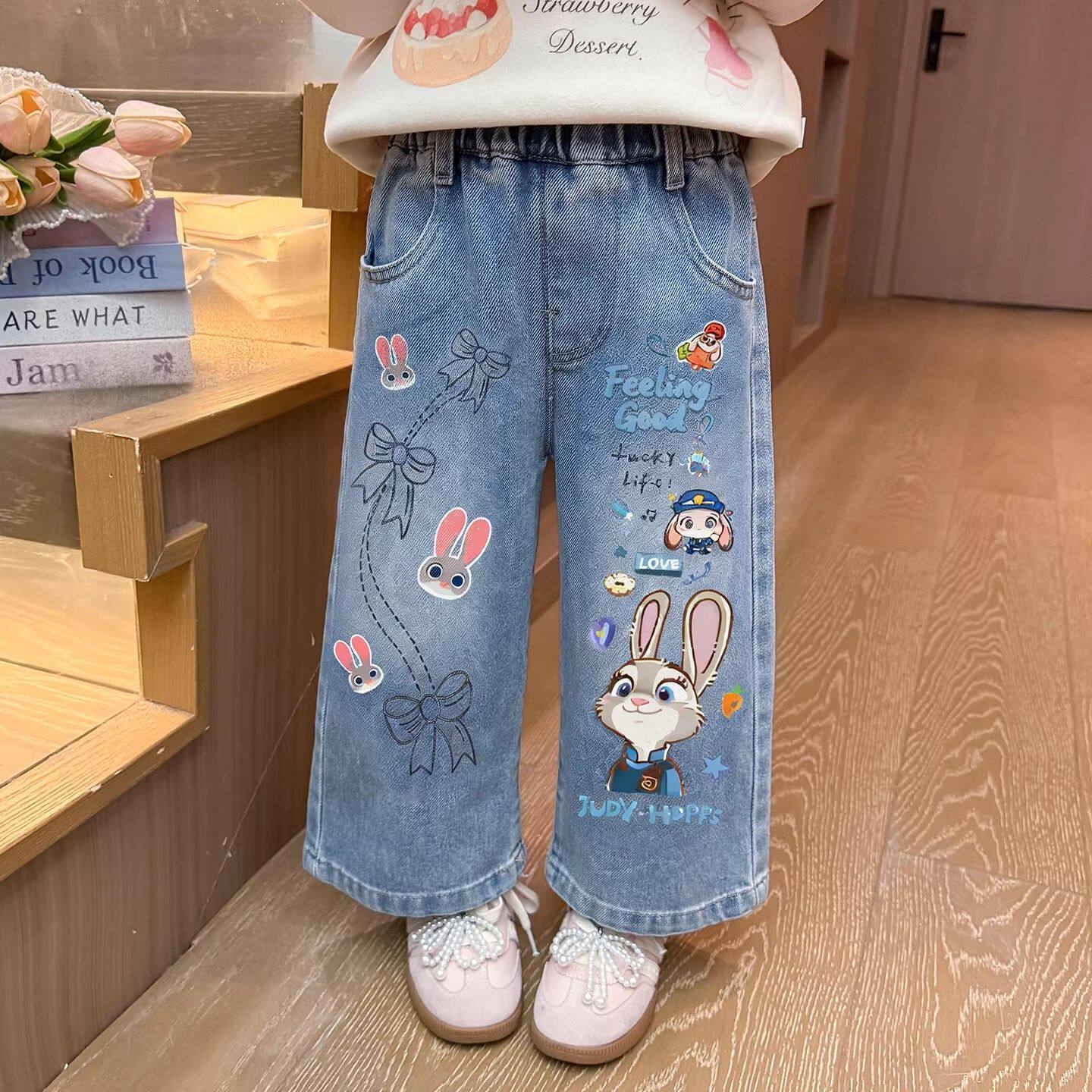 女童春装牛仔裤2026新款儿童洋气女孩春秋直筒阔腿裤宽松休闲裤子