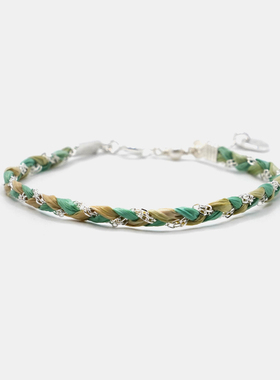 黄绿色交织编织手链THISNESS纯银