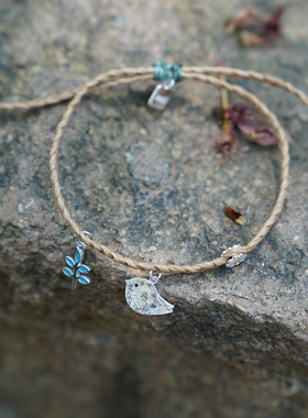 THISNESS纯银小鸟树叶雏菊竹纸编织手绳