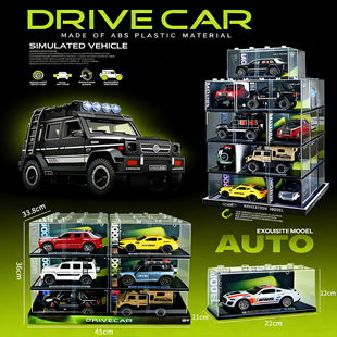 儿童玩具车男孩仿真惯性汽车模型可开门灯光音乐车模亚克力透明盒
