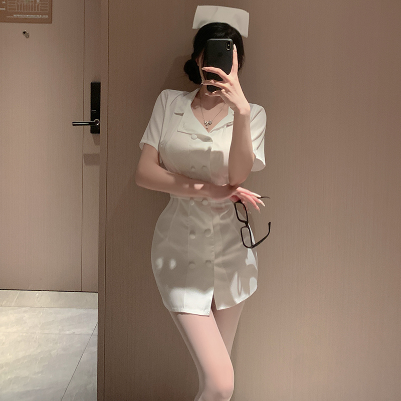 变装护士清纯修身超短裙白色短袖裙性感纯欲制服辣妹夜店cos角色