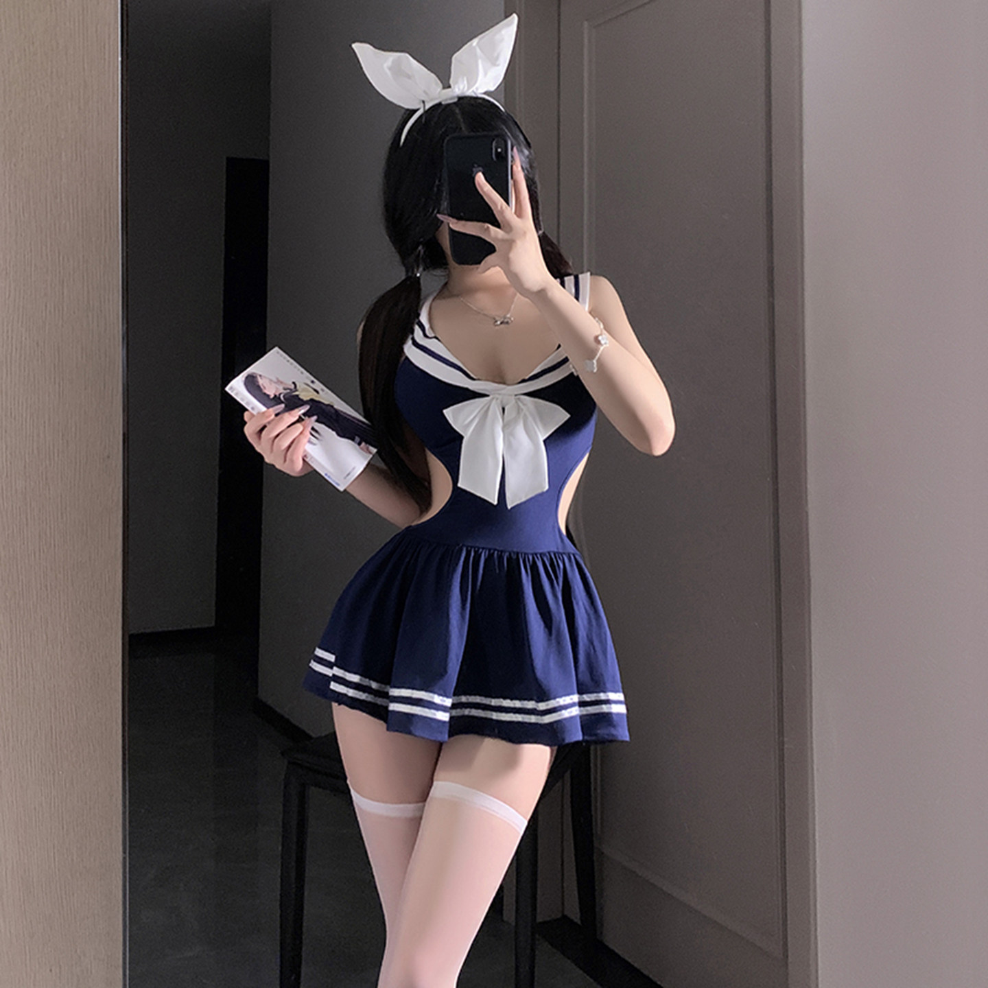 水手服V领蝴蝶结内衣纯欲性感校园连衣裙女角色扮演免脱套装新品