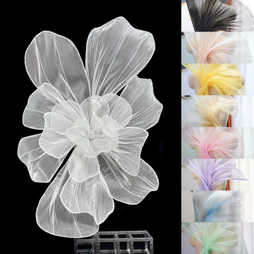 亮光欧根纱肌理褶皱布料设计师纱