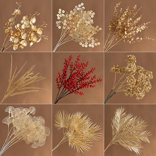 福桶年宵花材料仿真花金色尤加利柿柿如意石榴发财果红果装饰摆件