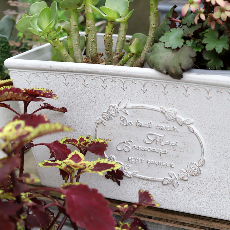 做旧合成树脂长方形花盆 复古风玫圆形玫瑰图案字母盆栽,家居饰品,花盆,淘宝优惠券,粉丝福利购,淘宝优惠卷