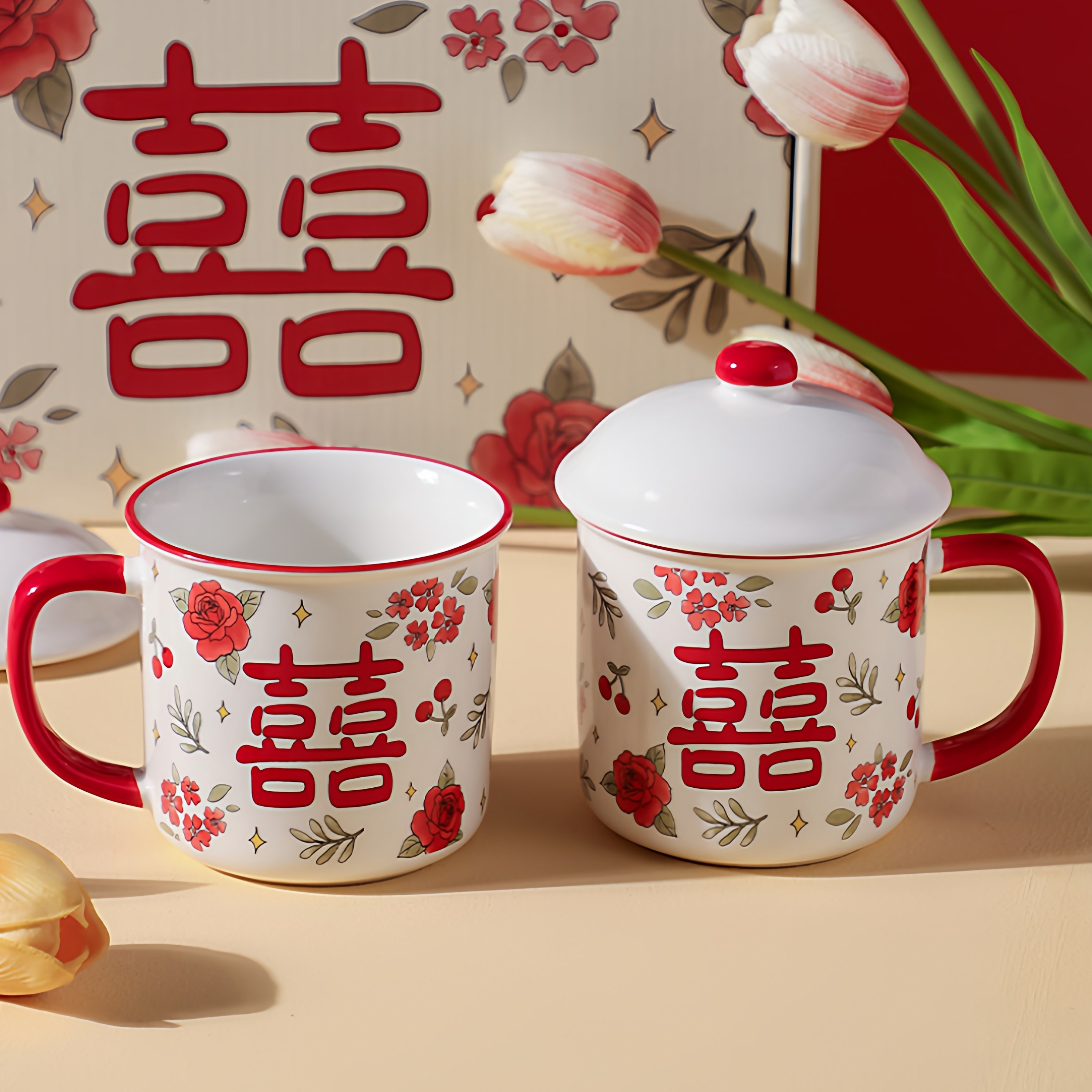 陶瓷杯结婚喜字马克杯送新人伴手礼高级感情侣对杯送闺蜜新婚礼物