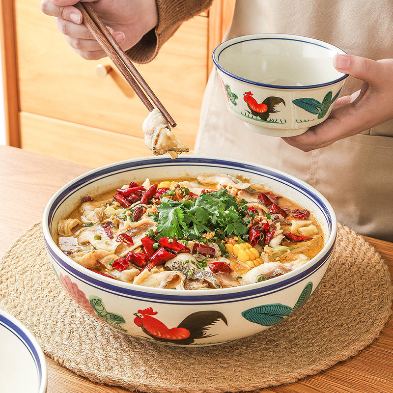 公鸡家用汤碗特大号酸菜鱼汤碗复古陶瓷水煮鱼碗商用小龙虾专用盆,餐饮具,碗,淘宝优惠券,粉丝福利购,淘宝优惠卷