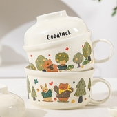 陶瓷泡面碗带盖勺宿舍用学生面碗可微波炉个人饭盒食堂打饭专用碗