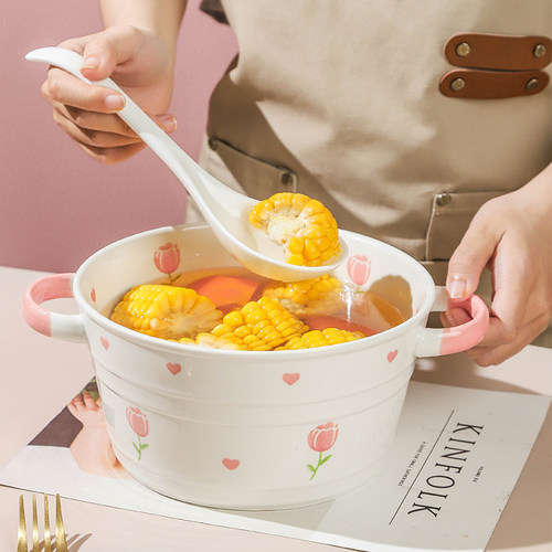 大容量双耳汤碗防烫耐高温