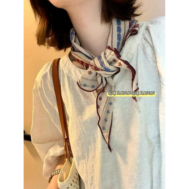 复古文艺棉麻丝巾百搭长条围巾春秋护颈装饰领巾女日韩风