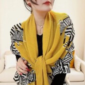 款 棉麻压皱质感披肩四季 160左右四面弹力长巾围巾 黄色斑马