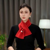 针织羊毛短款 围领纯色围巾 新款 百搭时尚 蝶舞 2025秋冬季