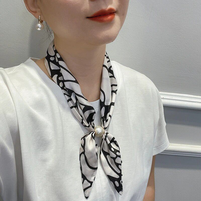 新款懒人丝巾百搭大珠磁吸扣气质时尚洋气春秋夏季女士项链小丝巾