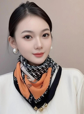 磁扣棉麻小方巾丝巾女春秋薄款百搭护颈领巾三角围巾冬季保暖围脖