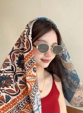 110百变防晒大披肩】丝棉方巾法式复古文艺度假气质百搭防晒披巾