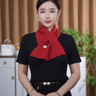 2026秋季新款百搭时尚针织羊毛短款围领纯色围巾女保暖护颈围脖