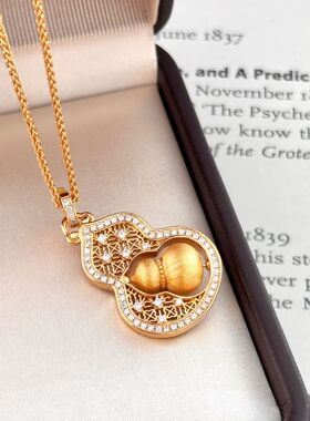 新中式金色拉丝镶钻葫芦项链国风轻奢时尚百搭精致福禄吊坠锁骨链