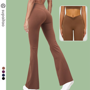 苏派淘中腰瑜伽裤蜜桃臀菊花裤提臀运动裤外穿微喇叭裤磨毛阔腿裤
