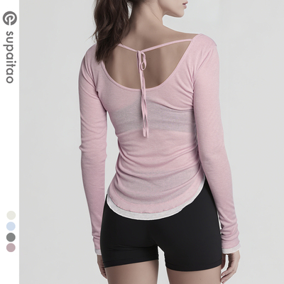 普拉提撞色上衣修身罩衫运动t