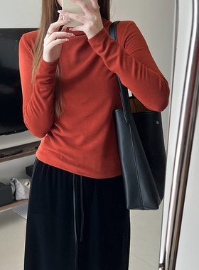 2025秋冬打底衫女纯色磨毛修身舒适显瘦保暖半高领上衣灰色内搭