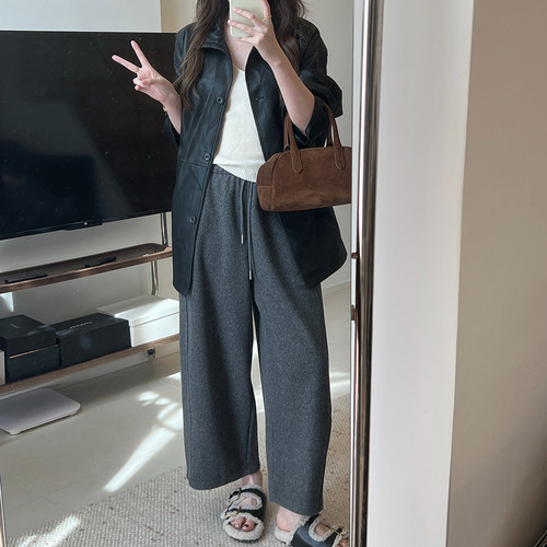 Lpants2025秋冬新款韩版时尚百搭松紧腰显瘦九分休闲裤女阔腿裤