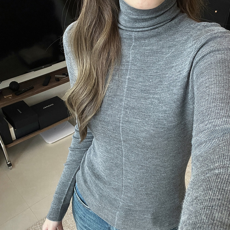 Lpants2025早秋新款高领针织衫女修身显瘦百搭打底衫上衣