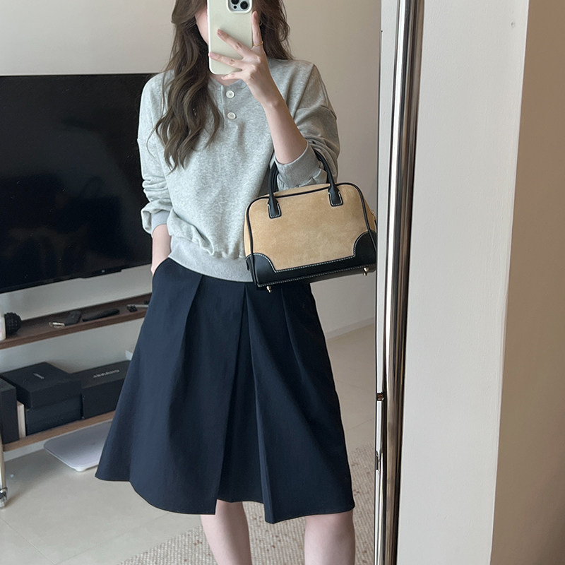 Lpants2025新款设计感褶皱半身裙女早秋新款小A直筒百褶西装裙 - 实物图