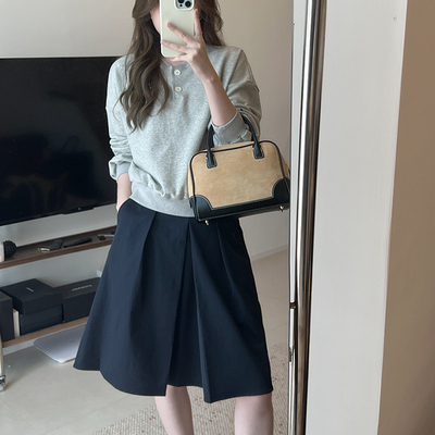 Lpants2025新款设计感褶皱半身裙女早秋新款小A直筒百褶西装裙