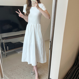 2025夏纸片人连衣裙女显瘦轻盈棉质小个子韩系约会收腰A字裙拼接