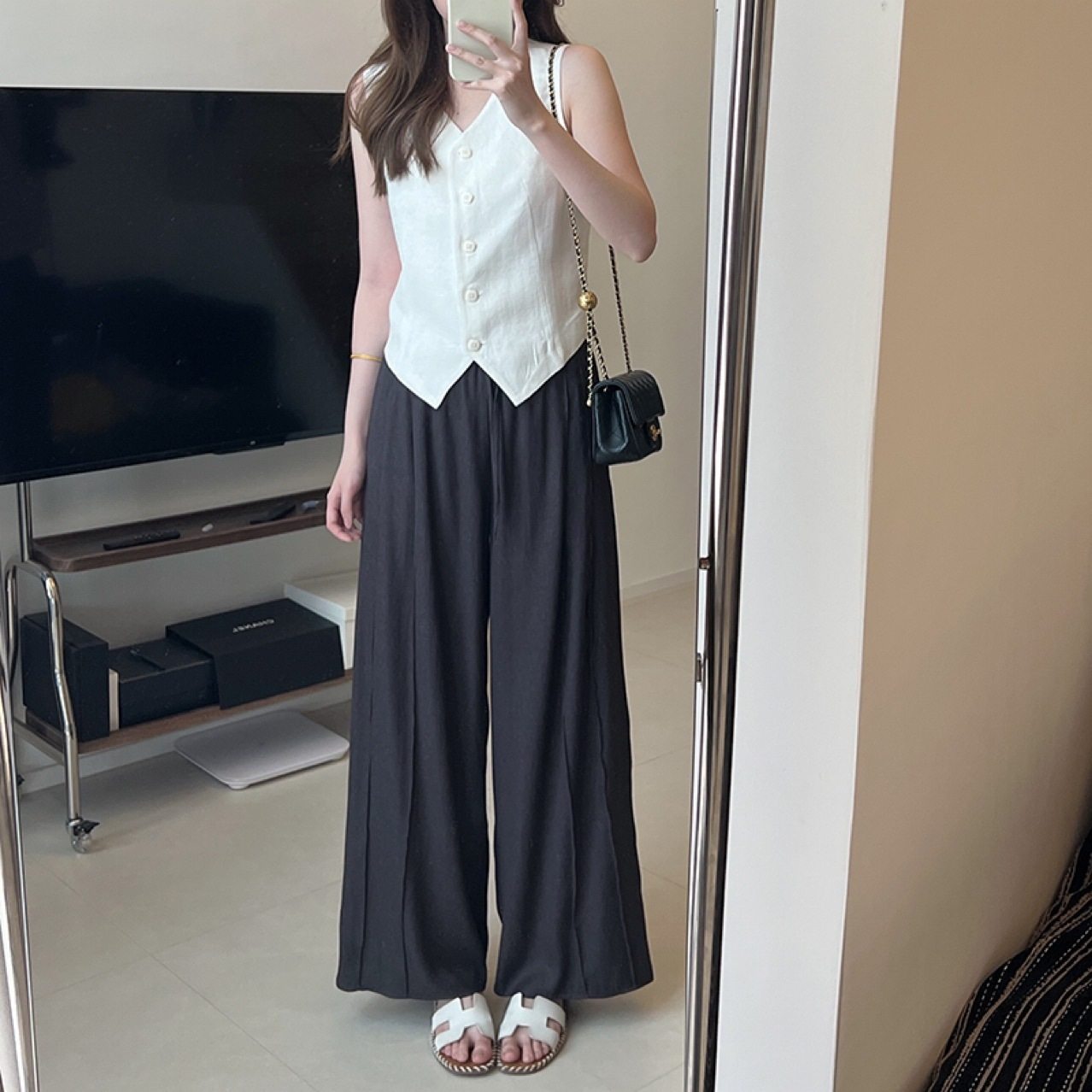 Lpants新中式阔腿裤女2025夏款气质垂感宽松休闲裤长裤拖地裤女裤