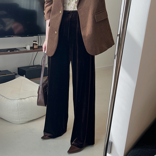 显瘦拖地裤 丝绒直筒裤 女2024早春慵懒高级宽松垂坠感休闲阔腿长裤