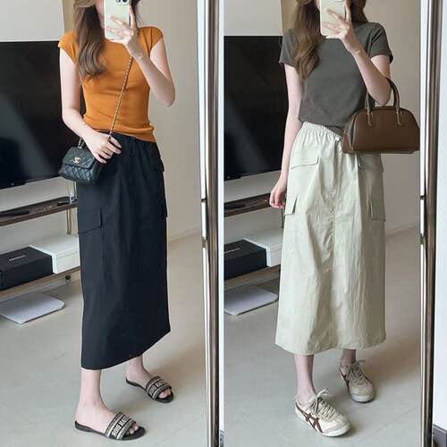 2025夏季新款韩版高腰显瘦工装半身裙女中长款百搭休闲a字伞裙子