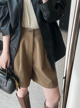 Lpants2025早秋新款韩系高腰显瘦直筒休闲裤女宽松百搭阔腿短裤