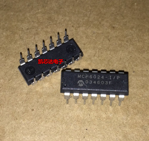 全新 MCP6024-I/P 运算放大器 2.5V 四通道 轨至轨  DIP14封装